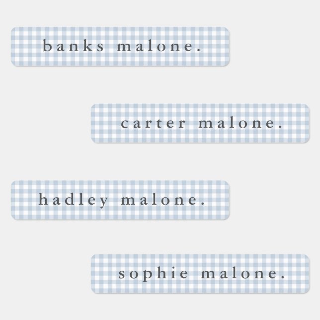 Etiquetas Dusty Blue Gingham Waterproof Name (Grupo)