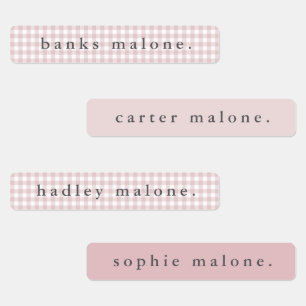 Etiquetas Dusty Pink Gingham Nome à prova de água