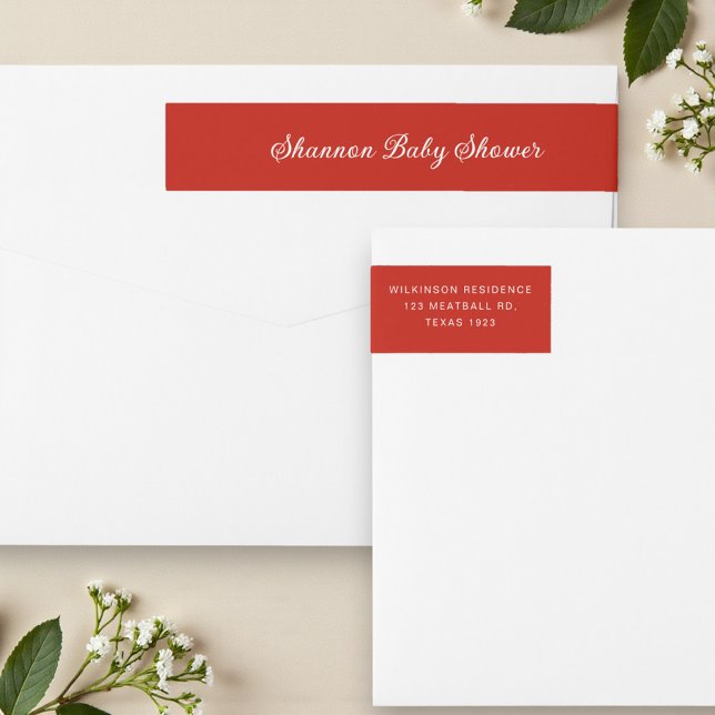Etiquetas Elegant Red Script Baby Shower (Criador carregado)