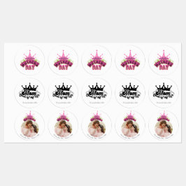 Etiquetas Elegant Shiny Pink Queen Crown Happy mothers day 