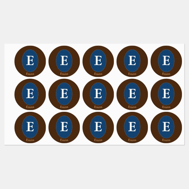 Etiquetas Elegante Blue Personalizado Monograma Quadrado (Folha)