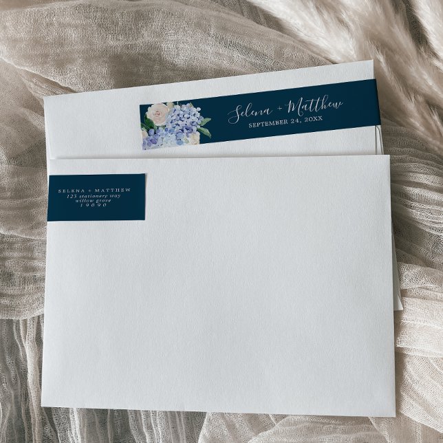 Etiquetas Elegante Hydrangea Marinho Wrap Em torno da etique (Criador carregado)