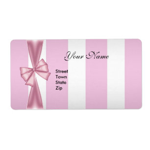 Etiquetas Elegante Laço Rosa Branco Listrado