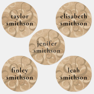 Etiquetas Elegante Rustic Swirly Taupe Adiciona Seu Nome Esc