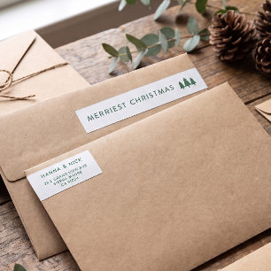 Etiquetas Endereço de Natal Limpo Branco e Verde Pinho