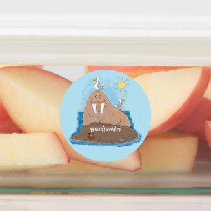 Etiquetas Engraçado ilustração do desenho animado de morsa f