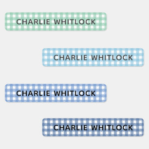 Etiquetas Escola Primária de Xadrez de Gingham, Blues e Verd