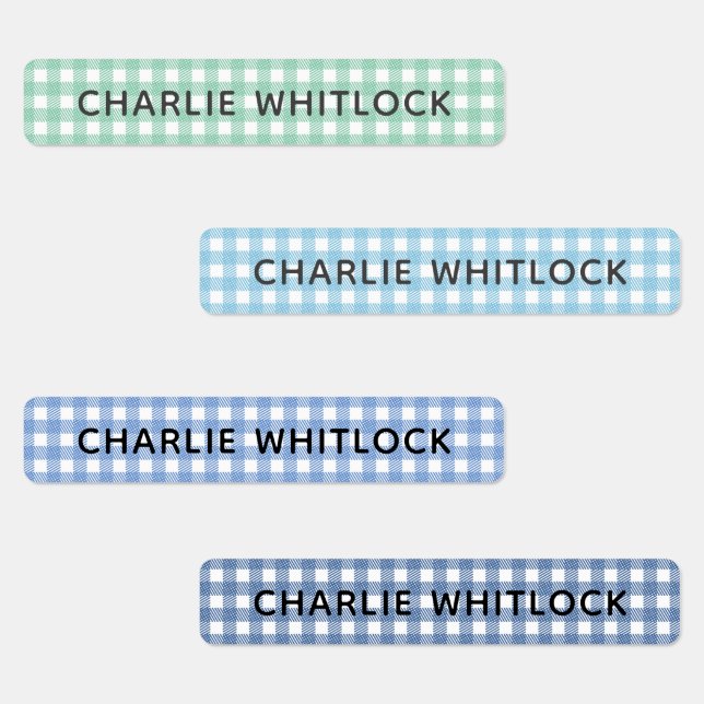 Etiquetas Escola Primária de Xadrez de Gingham, Blues e Verd (Grupo)