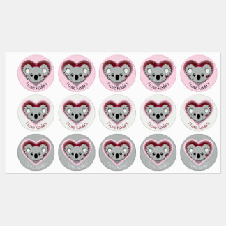 Etiquetas Eu Adoro Koalas Sticker Sheet Cute Bear Heart