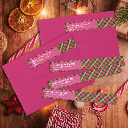 Etiquetas Family Christmas Plaid Red