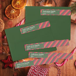 Etiquetas Family Christmas Stripes Green