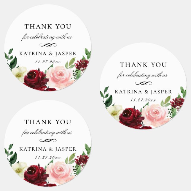 Etiquetas Favor de Casamento Floral Burgundy Blush (Grupo)