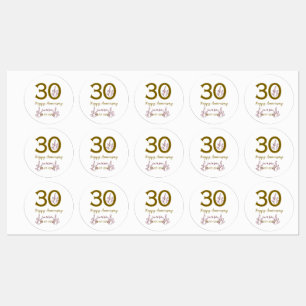 Etiquetas Feliz 30º aniversário nome data folha vermelha dou