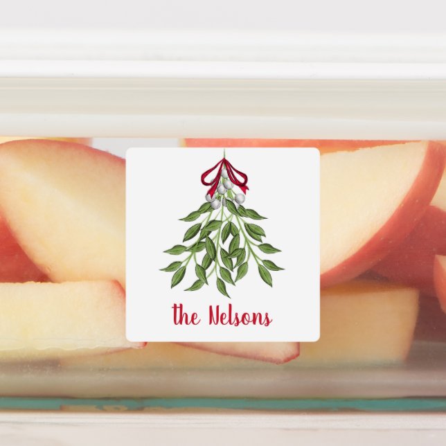 Etiquetas Feliz de Natal Mistletoy Holiday Greenerase Folhas (Afixado)