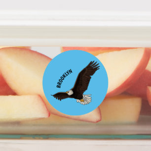 Etiquetas Feliz desenho animado de águia-calva voadora