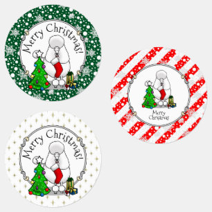 Etiquetas Feliz Natal Árvore 2 Poodle (branco)