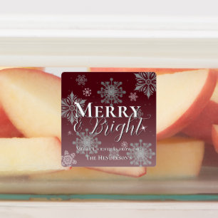 Etiquetas Feliz Vermelha e Flocos de Neve Brilhantes Banhos