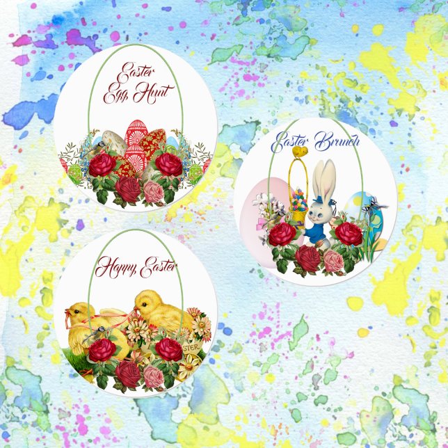 Etiquetas Felz pascoa Brunch Ovo Caça Greenery Multipropósit (Happy Easter Brunch Egg Hunt Greenery Multipurpose Labels)