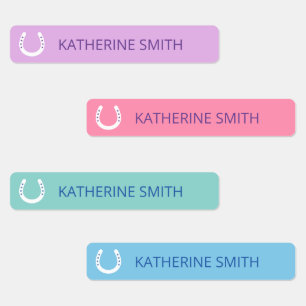 Etiquetas Ferraduras Brancas com Estrelas de Azul Púrpura