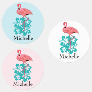 Etiquetas Flamingos Tropical Hibiscus Personalizada