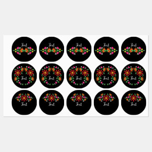 Etiquetas Flor Negra Flower Fiesta Embroborada Mexicana