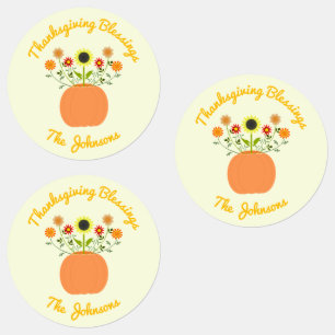 Etiquetas Flores de Ação de Graças em Pumpkin Personalizado