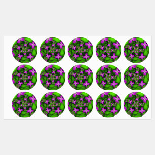 Etiquetas Flores Fractais Modernas Abstratas Rosa Verde Neon