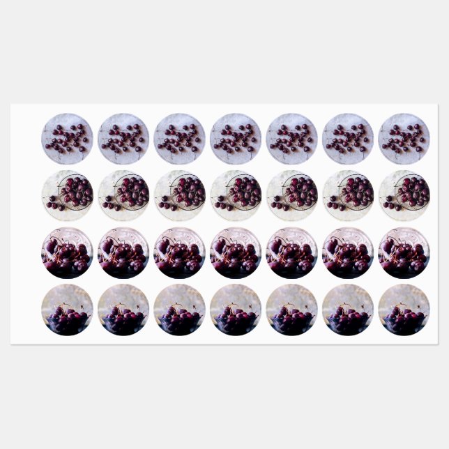 Etiquetas Fotografia de Cerejas Vermelhas Frescas (Folha)