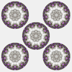 Etiquetas Garden Water Fountain Purple Flowers Estilo Mandal