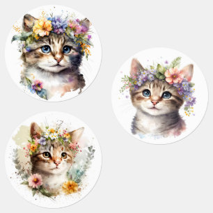Etiquetas Gato de Aquarela com flores