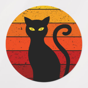 Etiquetas Gato Preto Vintage Retro Pôr do Sol Halloween I