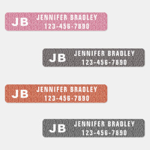 Etiquetas Glitter Girly de Nome Personalizado do Monograma