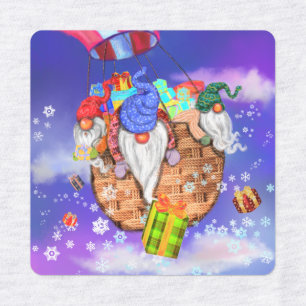 Etiquetas Gnomos de Natal Voando Balão e Dando Presentes
