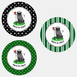 Etiquetas Golf Pug Jogando Golfe (preto) Cachorro Bonito Eng