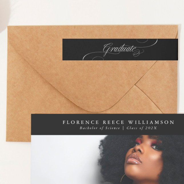 Etiquetas graduação personalizável em branco preto (Criador carregado)