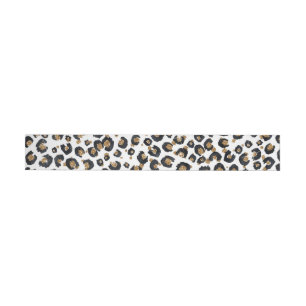 Etiquetas Impressão Elegante, Dourada, de Leopardo Preto-Ne