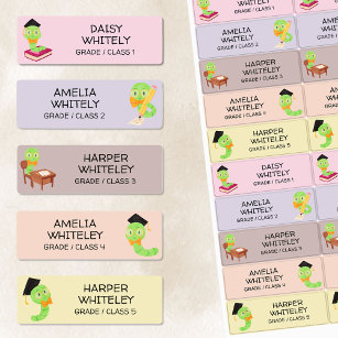 Etiquetas Infantis Nome das Crianças do Bookworm da Escola
