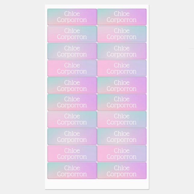 Etiquetas Kids personalized name labels pink purple and teal (Folha)