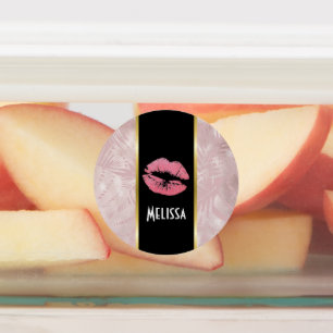 Etiquetas Lábios cor-de-rosa do brilho & folhas tropicais