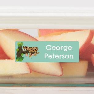 Etiquetas Leopardo giro dormindo em cartoon de árvore person