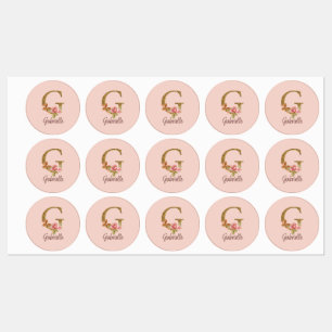 Etiquetas Letra Personalizada G Dourado Folha Rosa Bege Rosa