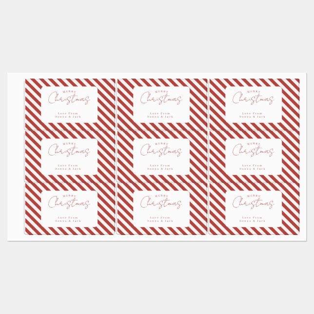 Etiquetas Listras de Bengala Vermelha e Branca Feliz Natal (Folha)