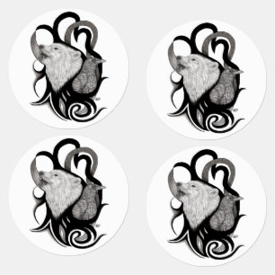 Etiquetas Lobo Branco com Arte Tribal Raven