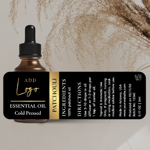 Etiquetas Logotipo Preto e Dourado, Produto Óleo Essencial à