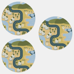 Etiquetas mapa de viagem de férias do cenário de cartoon na 