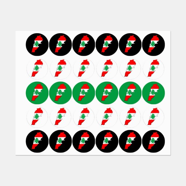 Etiquetas Mapa do Líbano com Bandeira (Folha)