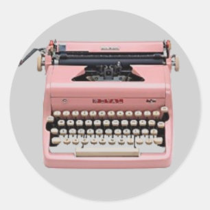 Etiquetas - máquina de escrever cor-de-rosa do