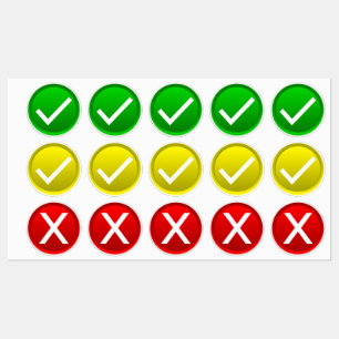 Etiquetas Marca de seleção e X vermelho