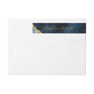 Etiquetas Marinho Azul Folha de Ouro Agate Marble Monograma