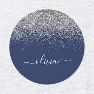 Etiquetas Marinho Blue Silver Glitter Girly Monographic Nome
